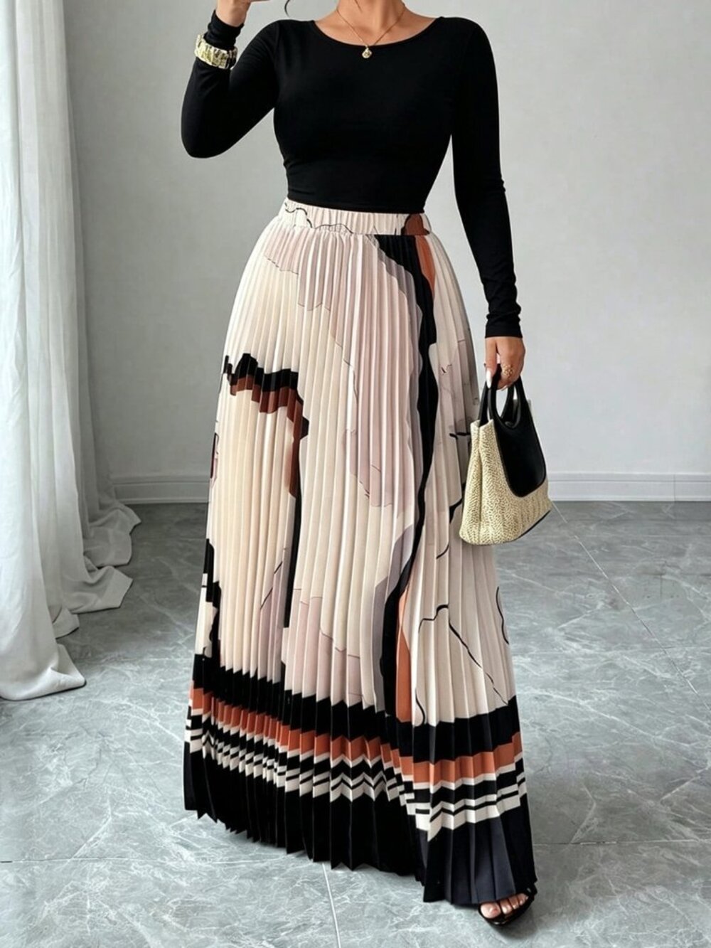 Multicolor Casual Women's Plus Size Marble Print Burnout A-Line Skirt